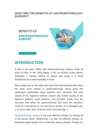 What Are The Benefits Of Gastroenterology Surgery