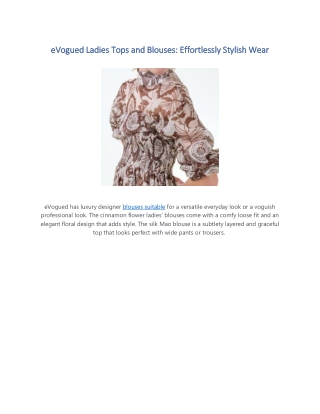 eVogued Ladies Tops and Blouses: Effortlessly Stylish Wear
