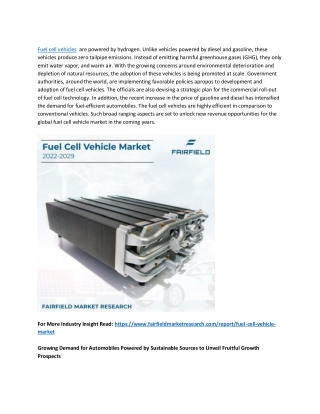 Fuel Cell Vehicle Market CAGR, Key Players, Applications, Regions Till 2029