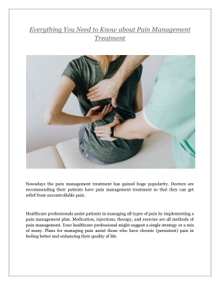 Everything You Need to Know about Pain Management Treatment