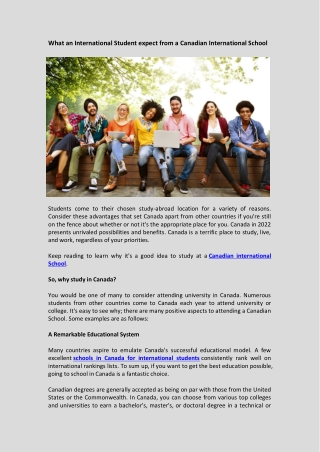 What an International Student Expect from a Canadian International School