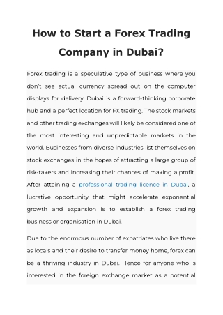 How to Start a Forex Trading Company in Dubai