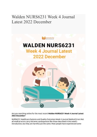 Walden NURS6231 Week 4 Journal Latest 2022 December