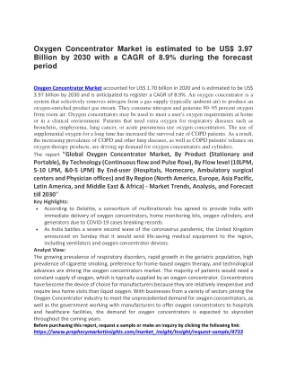 Oxygen Concentrator Market