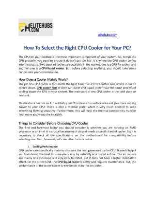 How To Select the Right CPU Cooler for Your PC?