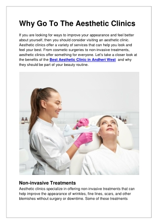 Why Go To The Aesthetic Clinics