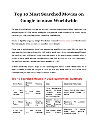 Top 10 Most Searched Movies on Google in 2022 Worldwide
