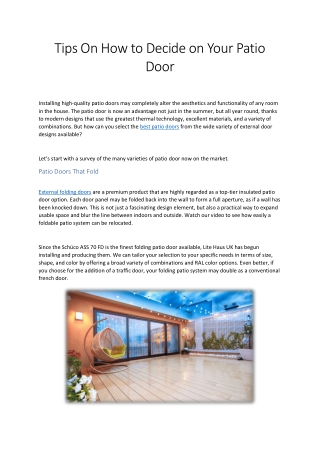 Tips On How To Decide On Your Patio Door