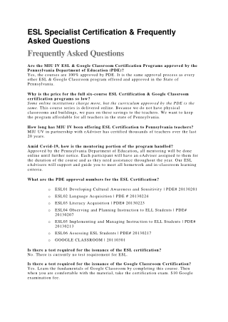 ESL Specialist Certification & FAQ