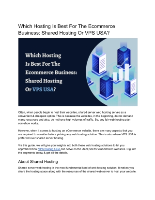 Which Hosting Is Best For The Ecommerce Business: Shared Hosting Or VPS USA?