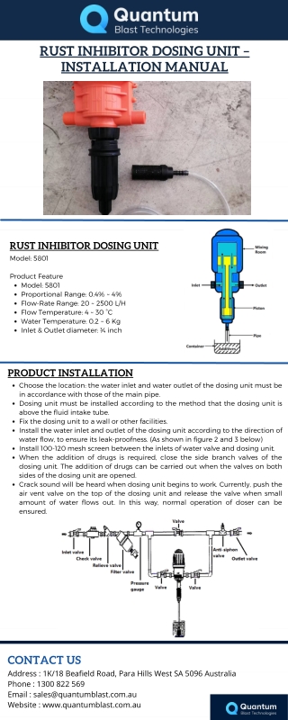 Rust Inhibitor Dosing Unit – Installation Manual