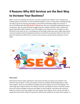 4 Reasons Why SEO Services are the Best Way to Increase Your Business