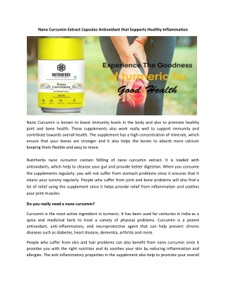 Nano Curcumin Extract Capsules Antioxidant that Supports Healthy Inflammation