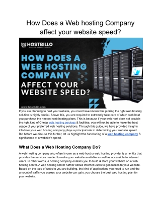 How Does a Web hosting Company affect your website speed?