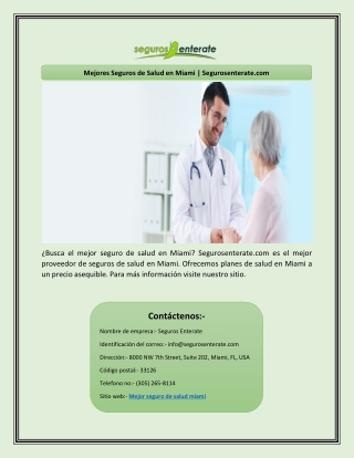 Mejores Seguros de Salud en Miami | Segurosenterate.com