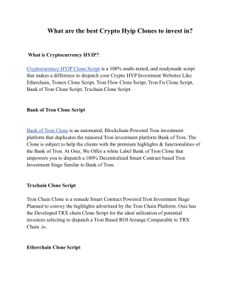 What are the best Crypto Hyip Clones to invest in