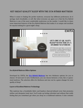 Get Great Quality Sleep with the Eva Hybrid Mattress
