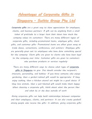 Advantages of Corporate Gifts in Singapore - Switts Group Pte Ltd