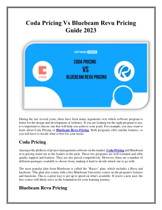 Coda Pricing vs Bluebeam Revu Pricing Guide 2023