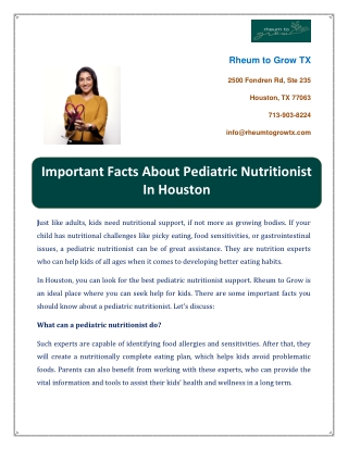 Important Facts About Pediatric Nutritionist In Houston