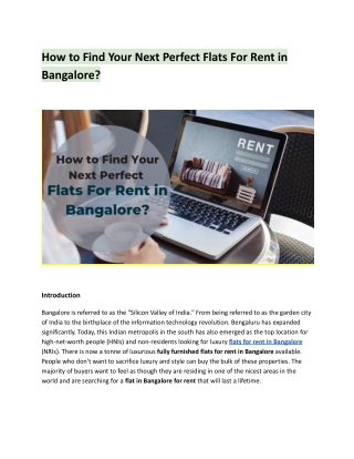 How to Find Your Next Perfect Flats For Rent in Bangalore