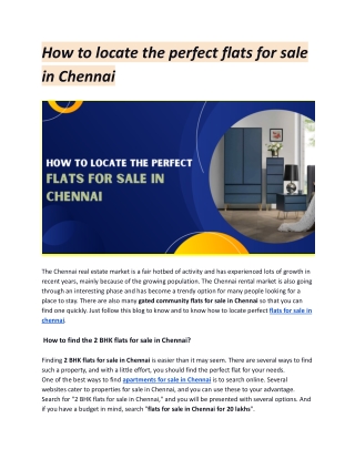 How to locate the perfect flats for sale in Chennai