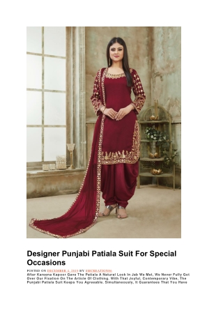 Designer Punjabi Patiala Suit For Special Occasions