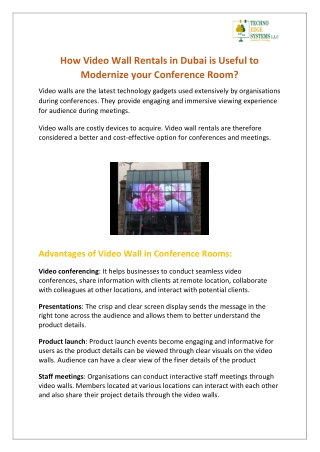How Video Wall Rentals in Dubai is Useful to Modernize your Conference Room
