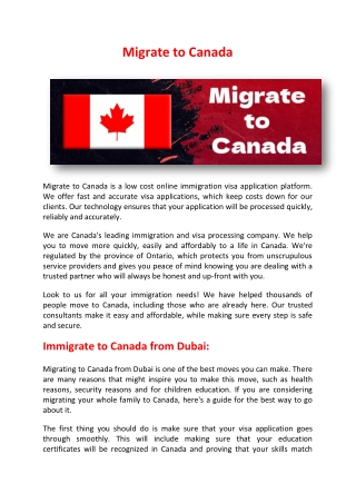 Migrate to Canada from Dubai