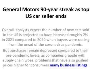 General Motors 90-year streak as top US car seller ends