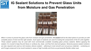 IG Sealant Solutions to Prevent Glass Units from Moisture and Gas Penetration