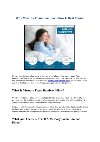 Why Memory Foam Bamboo Pillow Is Best Choice