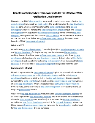 Benefits of Using MVC Framework Model for Effective Web Application Development