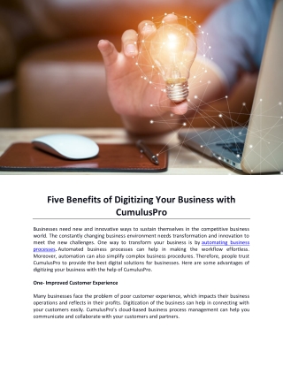 Five Benefits of Digitizing Your Business with CumulusPro