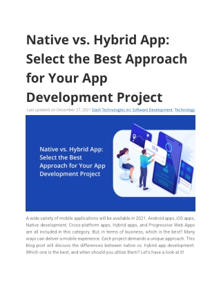 Native vs. Hybrid App: Select the Best Approach for Your App Development Project