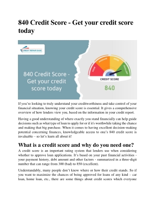 840 Credit Score - Get your credit score today