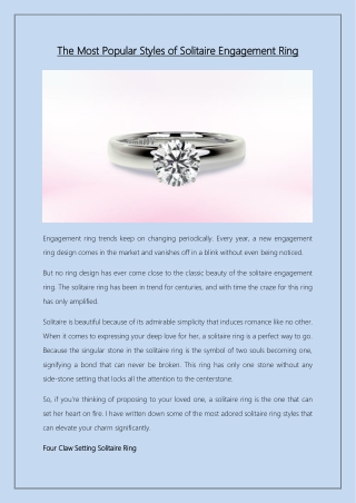 The Most Popular Styles of Solitaire Engagement Ring