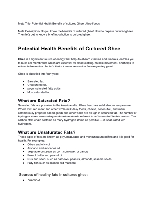 Potential Health Benefits of Cultured Ghee