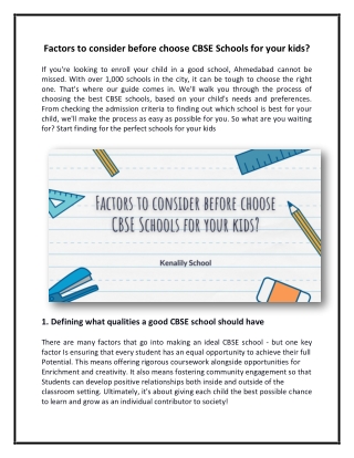 Factors to consider before choose CBSE Schools for your kids