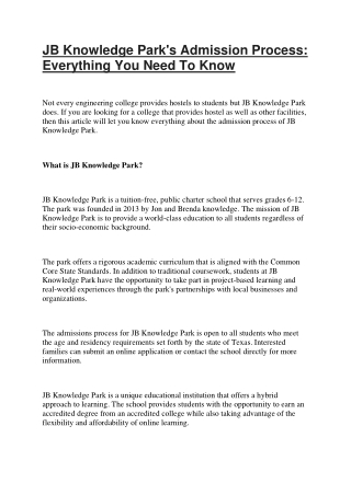 JB Knowledge Park's Admission Process