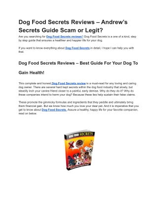 Dog Food Secrets Reviews