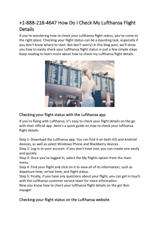 1-888-218-4647 How Do I Check My Lufthansa Flight Details