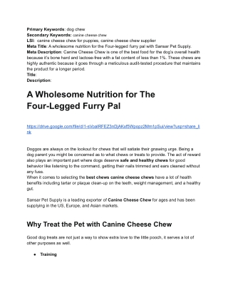 A Wholesome Nutrition for The Four-Legged Furry Pal
