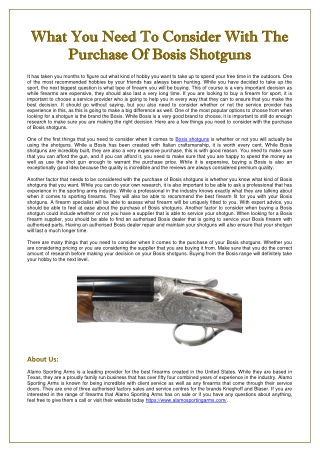 What You Need To Consider With The Purchase Of Bosis Shotguns