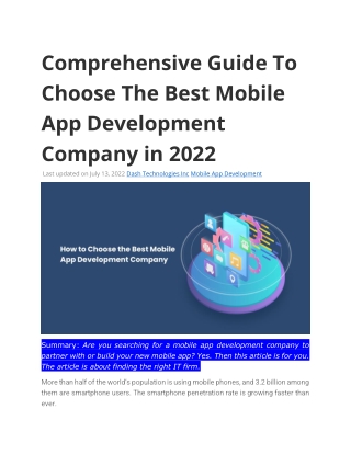 Comprehensive Guide To Choose The Best Mobile App Development Company in 2022