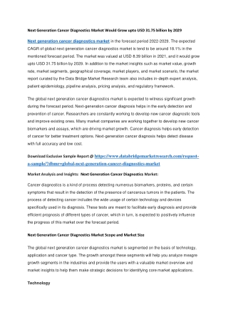 Next Generation Cancer Diagnostics Market Would Grow upto USD 31.75 billion by 2029
