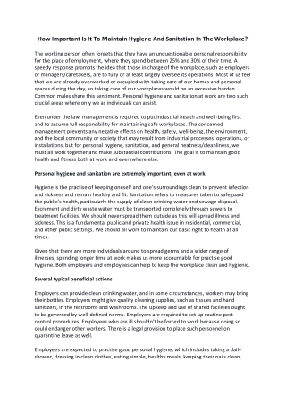 How Important Is It To Maintain Hygiene And Sanitation In The Workplace?