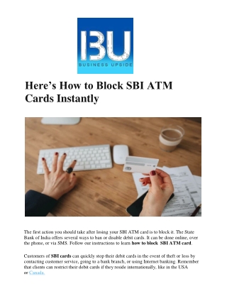 BU India - Here’s How to Block SBI ATM Cards Instantly