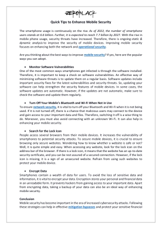 Quick Tips to Enhance Mobile Security