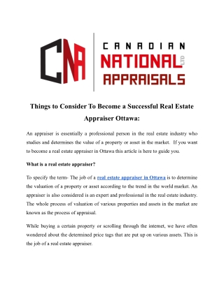 Things to Consider To Become a Successful Real Estate Appraiser Ottawa: